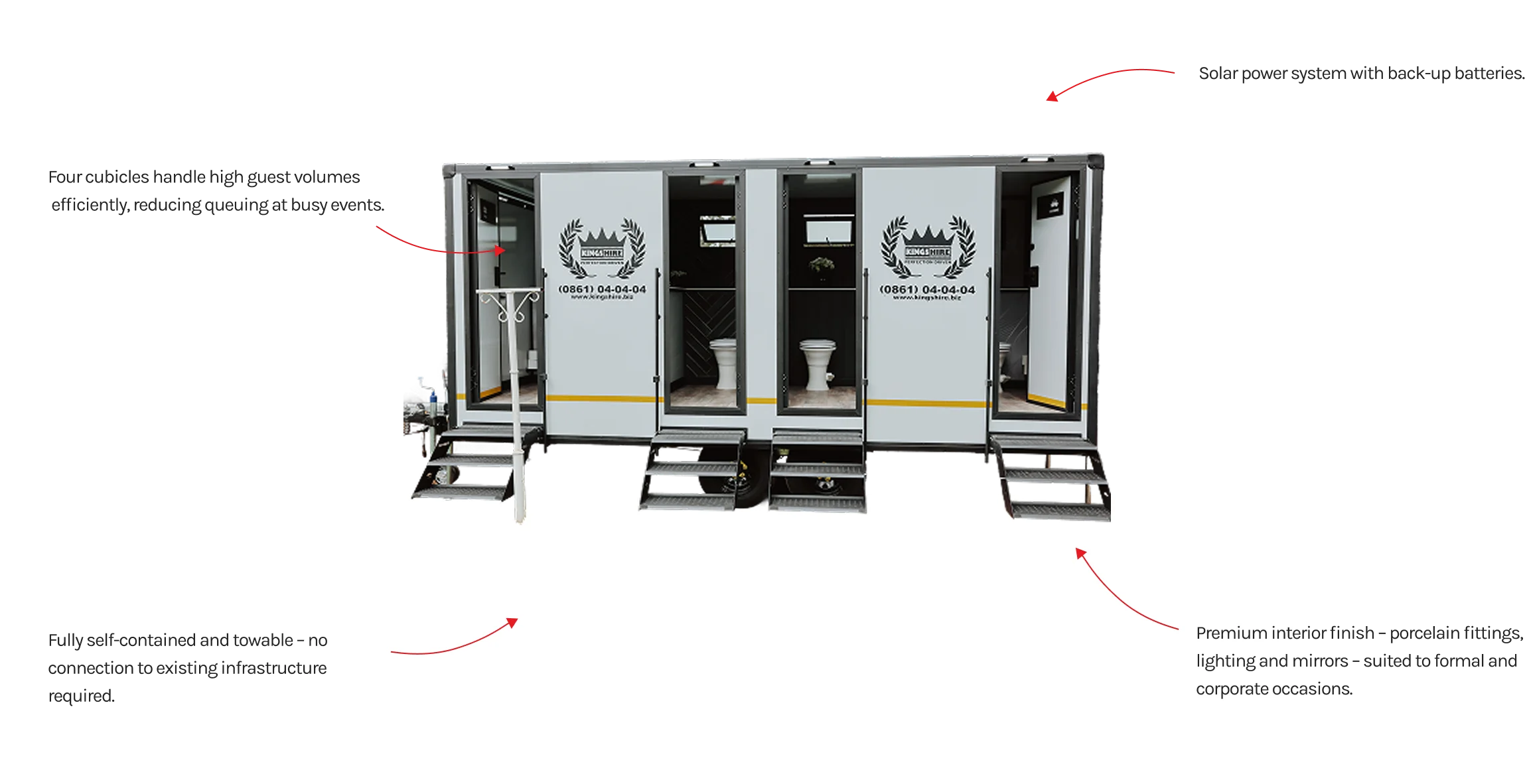 Kings Hire - Technical Specifications - Maxi 4 Black Tie Clean Flush VVIP Trailer